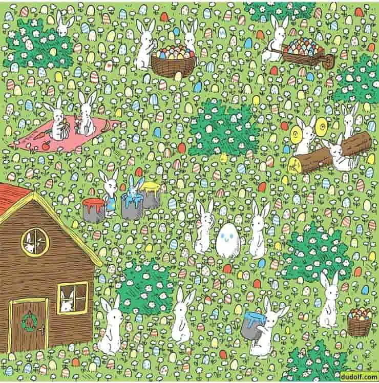 Prueba visual de Pascua encuentra el único huevo blanco escondido entre los de colores y los conejos