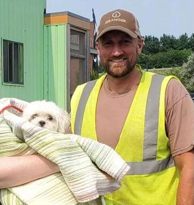 El perro rescatado del camión de la basura por un oficial de eliminación (Foto Facebook)
