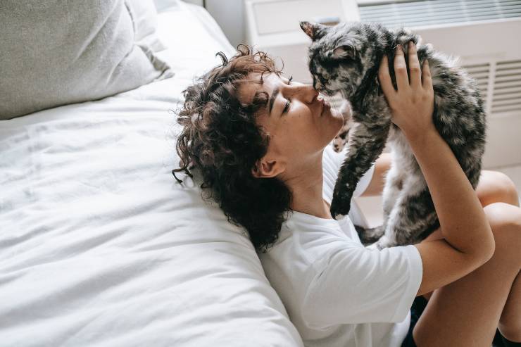 El beso entre la amante y el gato.