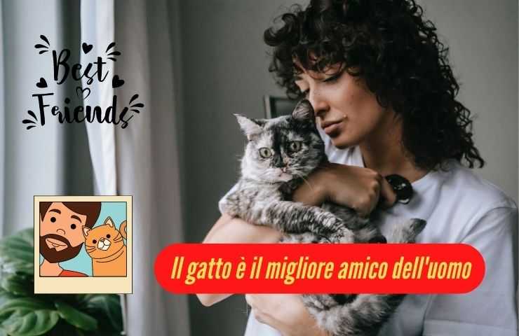 Mujer abraza al gato
